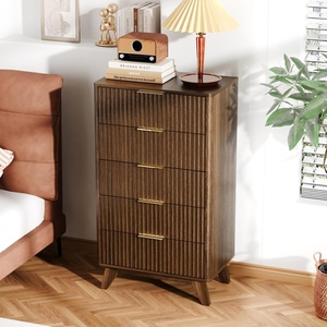 image:imageVINGLI Fluted Dresser for Bedroom 6 Drawer Dresser wRounded Edges Mid Century Modern Dressers Natural Wood Color 468 W156 D31 HWalnut