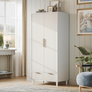 image:imageVINGLI Fluted Wardrobe Closet Armoire with Doors And Drawers White Wardrobe Cabinet with Hanging Rack Bedroom Closet Wood Free Standing Armoire with Shelf and Solid Wood Legs 315W197D693HWhite