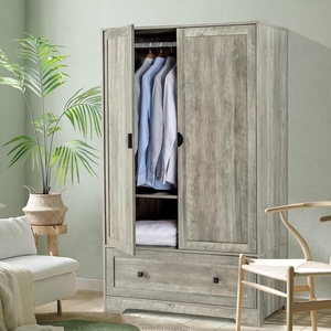 image:imageVINGLI Fluted Wardrobe Closet Armoire with Doors And Drawers White Wardrobe Cabinet with Hanging Rack Bedroom Closet Wood Free Standing Armoire with Shelf and Solid Wood Legs 315W197D693HRustic Grey