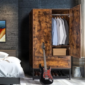 image:imageVINGLI Fluted Wardrobe Closet Armoire with Doors And Drawers White Wardrobe Cabinet with Hanging Rack Bedroom Closet Wood Free Standing Armoire with Shelf and Solid Wood Legs 315W197D693HRustic Brown
