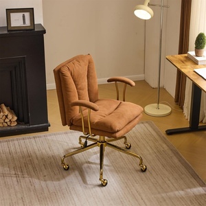 image:imageVINGLI Home Office Desk Chair Comfy with wheelsampRemovable ArmrestsGold Base Vanity Chair with BackAdjustable Rolling Swivel Computer Task Chair for StudyMakeupOfficeBedroomMicrofiberSuedeBrownBrownmicrofiber