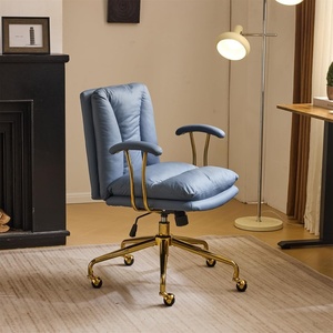 image:imageVINGLI Home Office Desk Chair Comfy with wheelsampRemovable ArmrestsGold Base Vanity Chair with BackAdjustable Rolling Swivel Computer Task Chair for StudyMakeupOfficeBedroomMicrofiberSuedeBrownBluecat Scratch Pu