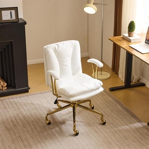 image:imageVINGLI Home Office Desk Chair Comfy with wheelsampRemovable ArmrestsGold Base Vanity Chair with BackAdjustable Rolling Swivel Computer Task Chair for StudyMakeupOfficeBedroomMicrofiberSuedeBrownWhitepu