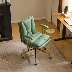 image:imageVINGLI Home Office Desk Chair Comfy with wheelsampRemovable ArmrestsGold Base Vanity Chair with BackAdjustable Rolling Swivel Computer Task Chair for StudyMakeupOfficeBedroomMicrofiberSuedeBrownGreencat Scratch Pu