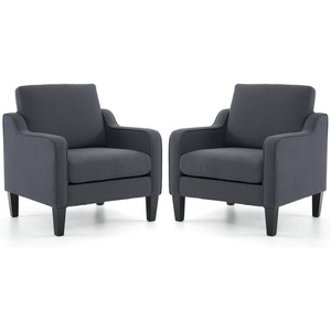 image:imageVINGLI Living Room Chairs Set of 2 Dark Grey Accent Chairs Mid Century Modern Chair Upholstered Arm Chair with Scooped Arms for Small Space Bedroom Apartment Home Office