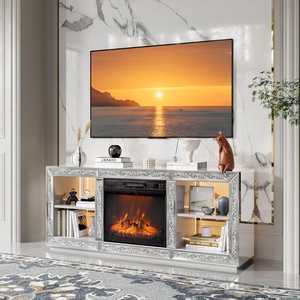 image:imageVINGLI Mirrored Fireplace TV Stand for 70 TV Diamond Entertainment Center with Shelves  20 Color LED Lights Media Console Table with 18 Electric Fireplace for Living RoomBedroom Assembled