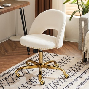 image:imageVINGLI Modern Teddy Fluffy Small Office ChairCute Desk Chair with WheelsGold BaseStuds Comfy Armless Swivel Vanity Task Chair for WomenGirlKids Nail Tech Chair for BedroomSmall SpaceWhiteWhite