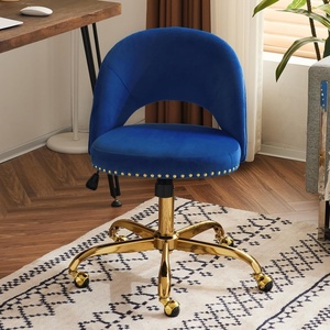 image:imageVINGLI Modern Teddy Fluffy Small Office ChairCute Desk Chair with WheelsGold BaseStuds Comfy Armless Swivel Vanity Task Chair for WomenGirlKids Nail Tech Chair for BedroomSmall SpaceWhiteNavy Blue