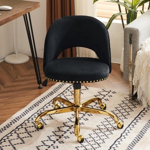 image:imageVINGLI Modern Teddy Fluffy Small Office ChairCute Desk Chair with WheelsGold BaseStuds Comfy Armless Swivel Vanity Task Chair for WomenGirlKids Nail Tech Chair for BedroomSmall SpaceWhiteBlack