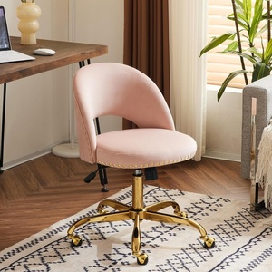 image:imageVINGLI Modern Teddy Fluffy Small Office ChairCute Desk Chair with WheelsGold BaseStuds Comfy Armless Swivel Vanity Task Chair for WomenGirlKids Nail Tech Chair for BedroomSmall SpaceWhitePink