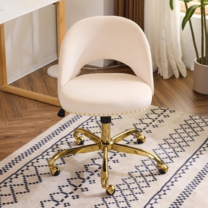 image:imageVINGLI Modern Teddy Fluffy Small Office ChairCute Desk Chair with WheelsGold BaseStuds Comfy Armless Swivel Vanity Task Chair for WomenGirlKids Nail Tech Chair for BedroomSmall SpaceWhiteBeige
