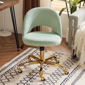 image:imageVINGLI Modern Teddy Fluffy Small Office ChairCute Desk Chair with WheelsGold BaseStuds Comfy Armless Swivel Vanity Task Chair for WomenGirlKids Nail Tech Chair for BedroomSmall SpaceWhiteMint Green