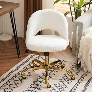image:imageVINGLI Modern Teddy Fluffy Small Office ChairCute Desk Chair with WheelsGold BaseStuds Comfy Armless Swivel Vanity Task Chair for WomenGirlKids Nail Tech Chair for BedroomSmall SpaceWhiteWhiteteddy Fleece