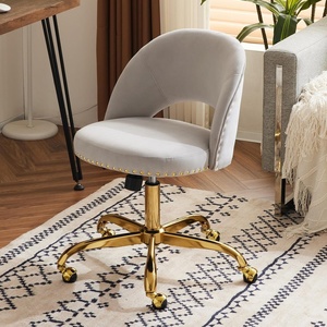 image:imageVINGLI Modern Teddy Fluffy Small Office ChairCute Desk Chair with WheelsGold BaseStuds Comfy Armless Swivel Vanity Task Chair for WomenGirlKids Nail Tech Chair for BedroomSmall SpaceWhiteGrey