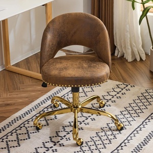 image:imageVINGLI Modern Teddy Fluffy Small Office ChairCute Desk Chair with WheelsGold BaseStuds Comfy Armless Swivel Vanity Task Chair for WomenGirlKids Nail Tech Chair for BedroomSmall SpaceWhiteRustic