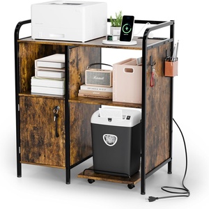 image:imageVINGLI Multifunctional Printer Stand with Trolley Paper Shredder Stand Rack with Wheels Lateral Office Storage Cabinets with Socket and USB Charging Port Open Shelves for Home Office
