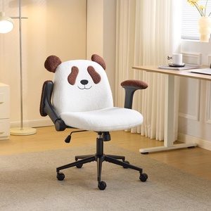 image:imageVINGLI Panda Cute Vanity Chair with Flipup Armrests Adjustable Height Swivel Home Office Desk Chair with Wheels Ergonomic Wide Teddy Fleece Fabric Office Chairfor Bedroom Makeup Teens GrayBrown