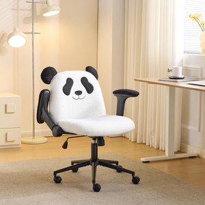 image:imageVINGLI Panda Cute Vanity Chair with Flipup Armrests Adjustable Height Swivel Home Office Desk Chair with Wheels Ergonomic Wide Teddy Fleece Fabric Office Chairfor Bedroom Makeup Teens GrayBlack