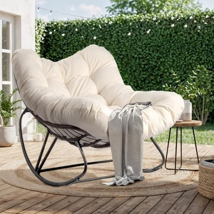 image:imageVINGLI Papasan Rocking Chair Iron Frame Wicker Patio Chair with Thick Cushion Indoor Outdoor Rocker for Bedroom Porch Garden Beige