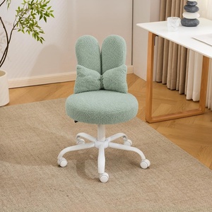 image:imageVINGLI Playful Rabbit Ear Swivel Green Vanity Desk Chair with wheelsampBow PillowCute Comfy Small Armless Adjustable Rolling Stool for BedroomHome Officefor KidsTeensGirlsWomenAdultsTeddy FleeceSage Green