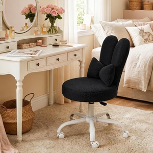 image:imageVINGLI Playful Rabbit Ear Swivel Green Vanity Desk Chair with wheelsampBow PillowCute Comfy Small Armless Adjustable Rolling Stool for BedroomHome Officefor KidsTeensGirlsWomenAdultsTeddy FleeceStarry Black