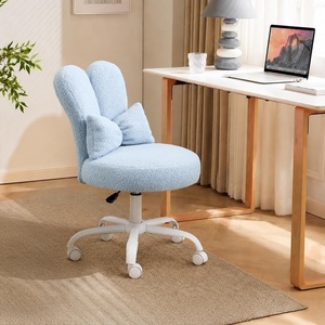 image:imageVINGLI Playful Rabbit Ear Swivel Green Vanity Desk Chair with wheelsampBow PillowCute Comfy Small Armless Adjustable Rolling Stool for BedroomHome Officefor KidsTeensGirlsWomenAdultsTeddy FleeceBaby Blue