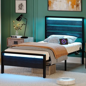 image:imageVINGLI Queen Platform Bed Frame with Wood Headboard amp Footboard 12Inch UnderBed Storage Space LED 2 AC 2 USB 1 TypeC Charging Port Sturdy Metal NoiseFree Design Modern Apartment BedroomBlackBlack