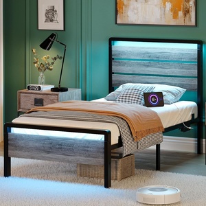 image:imageVINGLI Queen Platform Bed Frame with Wood Headboard amp Footboard 12Inch UnderBed Storage Space LED 2 AC 2 USB 1 TypeC Charging Port Sturdy Metal NoiseFree Design Modern Apartment BedroomBlackWash Gray