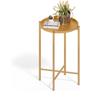 image:imageVINGLI Round Metal Side Table with Removable Tray Outdoor Patio Coffee Table Waterproof End Table for Small Spaces Outdoor Patio Living Room Bedroom Balcony XBrace amp NonSlip Pads 1 GoldGold