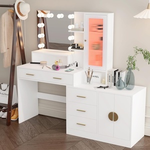 image:imageVINGLI Vanity Desk with Mirror and Lights Large Makeup Cabinet with 4 Drawers amp 3 Cabinets amp 10 LED Lights in 3 Lighting Modes amp Charging Station Dressing Table for Dressing Room Bedroom White4Drawers  RGB LED Cabinets