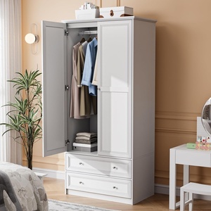 image:imageVINGLI Wardrobe Closet with 2 Doors and 2 Drawers 72 H Wardrobe Cabinet Closet Freestanding Clothing Storage Cabinet Wooden White Bedroom Armoire Combination for Hanging ClothesWhite