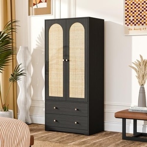 image:imageVINGLI Wardrobe Closet with 2 Doors and 2 Drawers 72 H Wardrobe Cabinet Closet Freestanding Clothing Storage Cabinet Wooden White Bedroom Armoire Combination for Hanging ClothesBlack