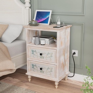 image:imageVINGLI White Nightstand with Charging Station 287 Tall Night Stand French Country Nightstand for Bedroom Bedside Table White Vintage with Solid Wood Legs 1417 D x 1969 W x 2874 H1969W x 1417D x 2874H
