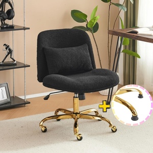 image:imageVINGLI Wide Criss Cross Legged Office ChairButtprint Ergonomic Desk Chair Comfy with PillowampGold BaseDualUse withno WheelsAdjustable Vanity Swivel Chair for BedroomHome OfficeTeddy PlushPurpleElegant Black